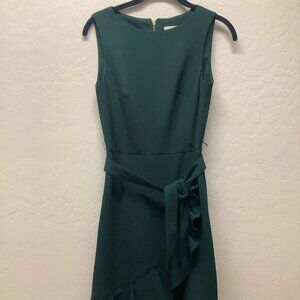 Calvin Klein Hunter Green Sleeveless Ruffled Sheath Dress Size 2